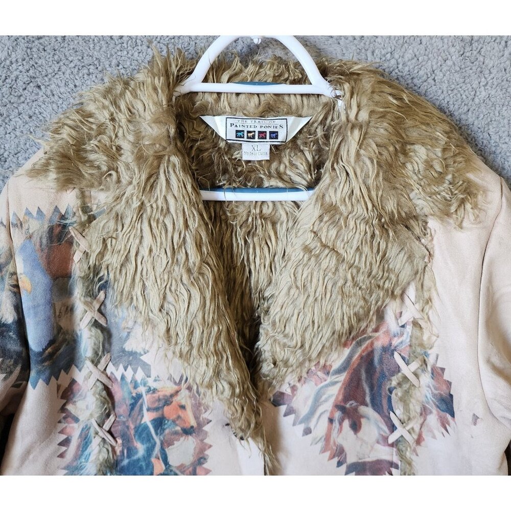 Trail of Painted Ponies Women's XL Long Jacket Faux Suede‎ Fur Lined Stitched - Picture 2 of 11
